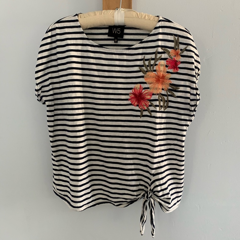 Anthropologie W5 Striped Embroidered T-shirt